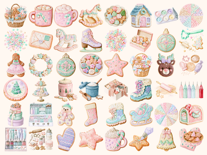 Pastel Christmas Cookies Watercolor Clipart