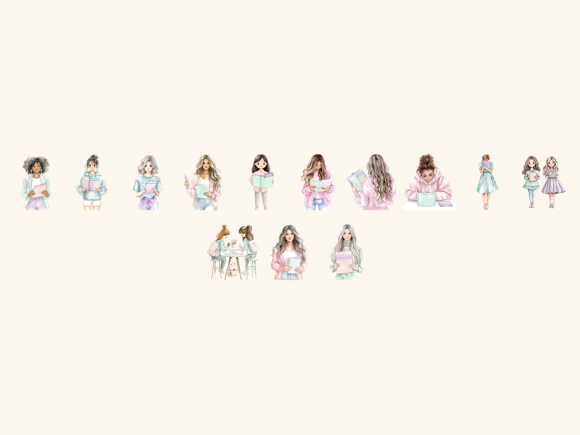 Planner Girls Watercolor Clipart