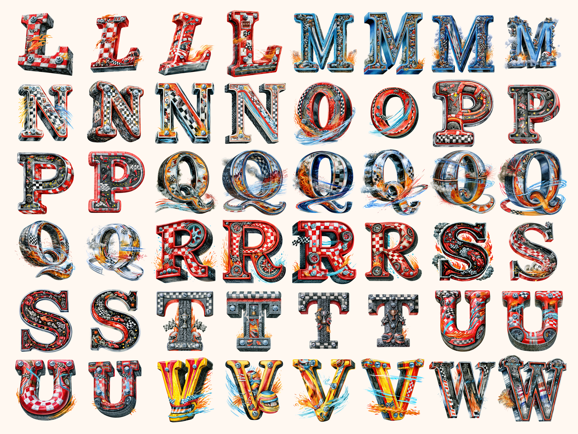 Motor Racing Alphabet & Numbers