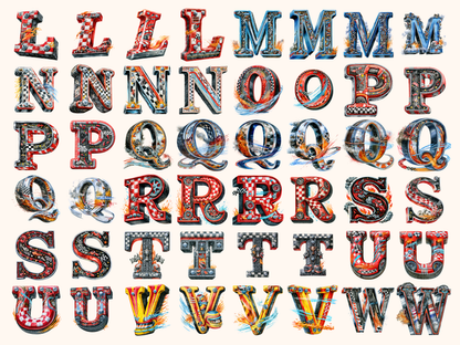 Motor Racing Alphabet & Numbers