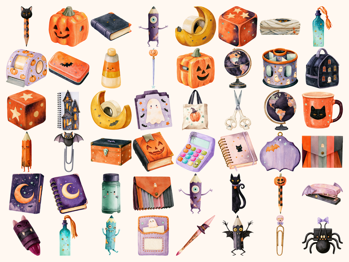 Halloween School Watercolor Clipart