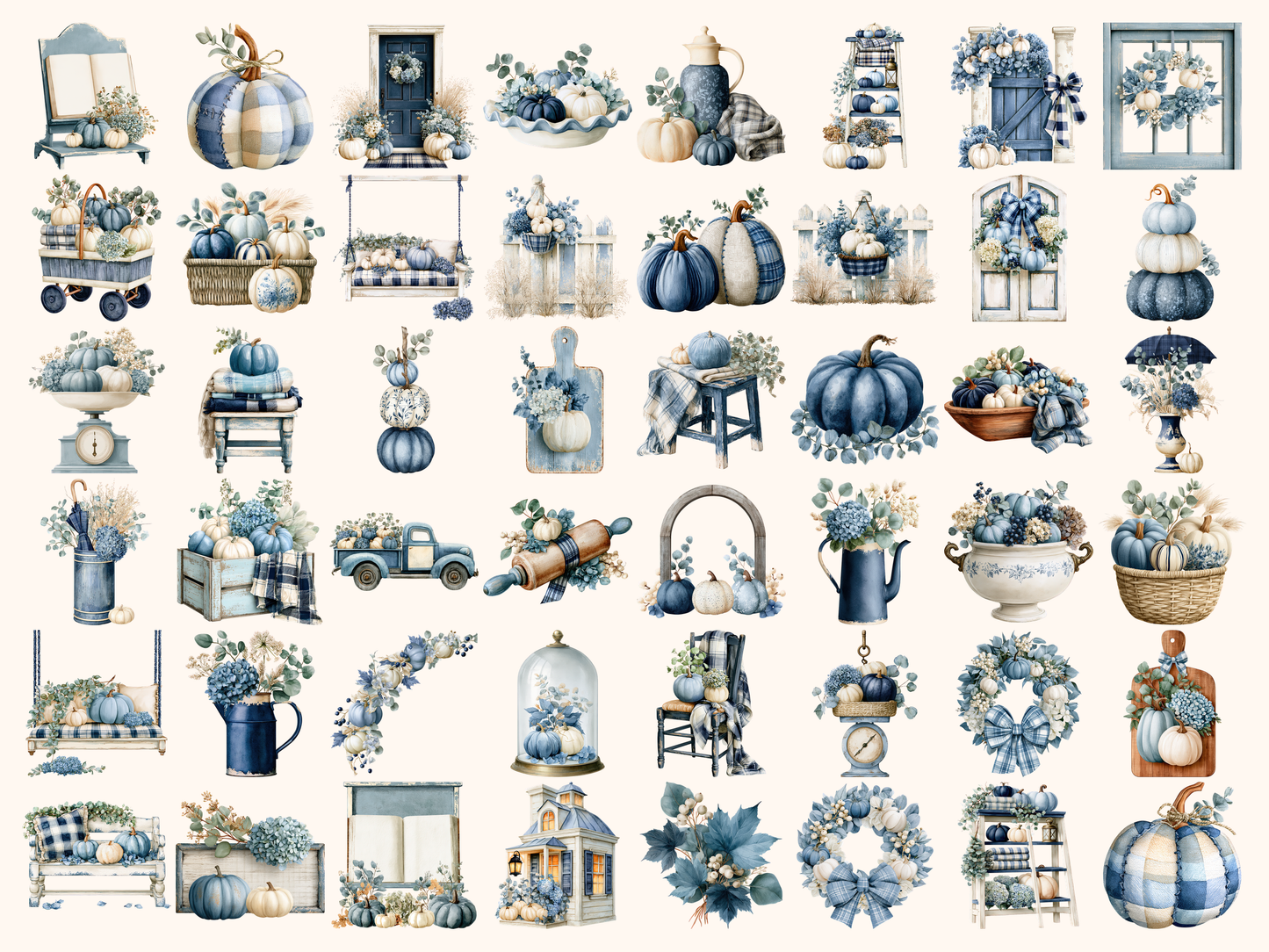Blue Fall Watercolor Clipart