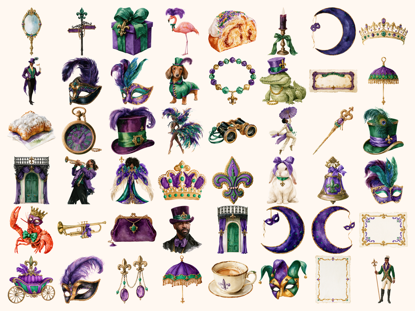 Mardi Gras Watercolor Clipart