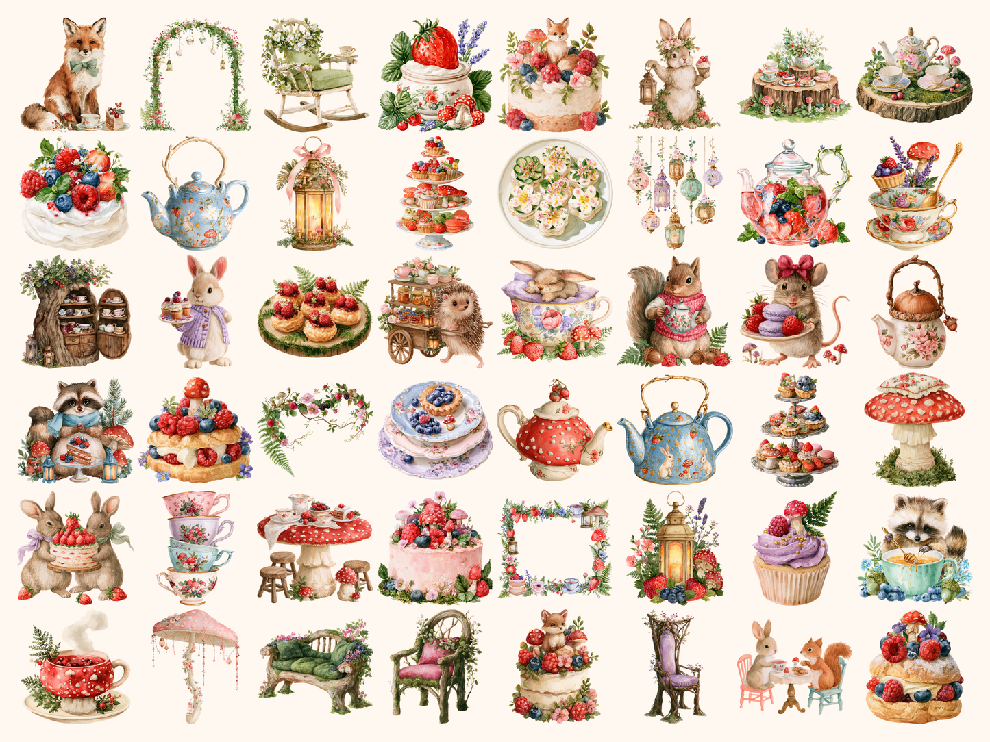 Forest Tea Party Watercolor Clipart