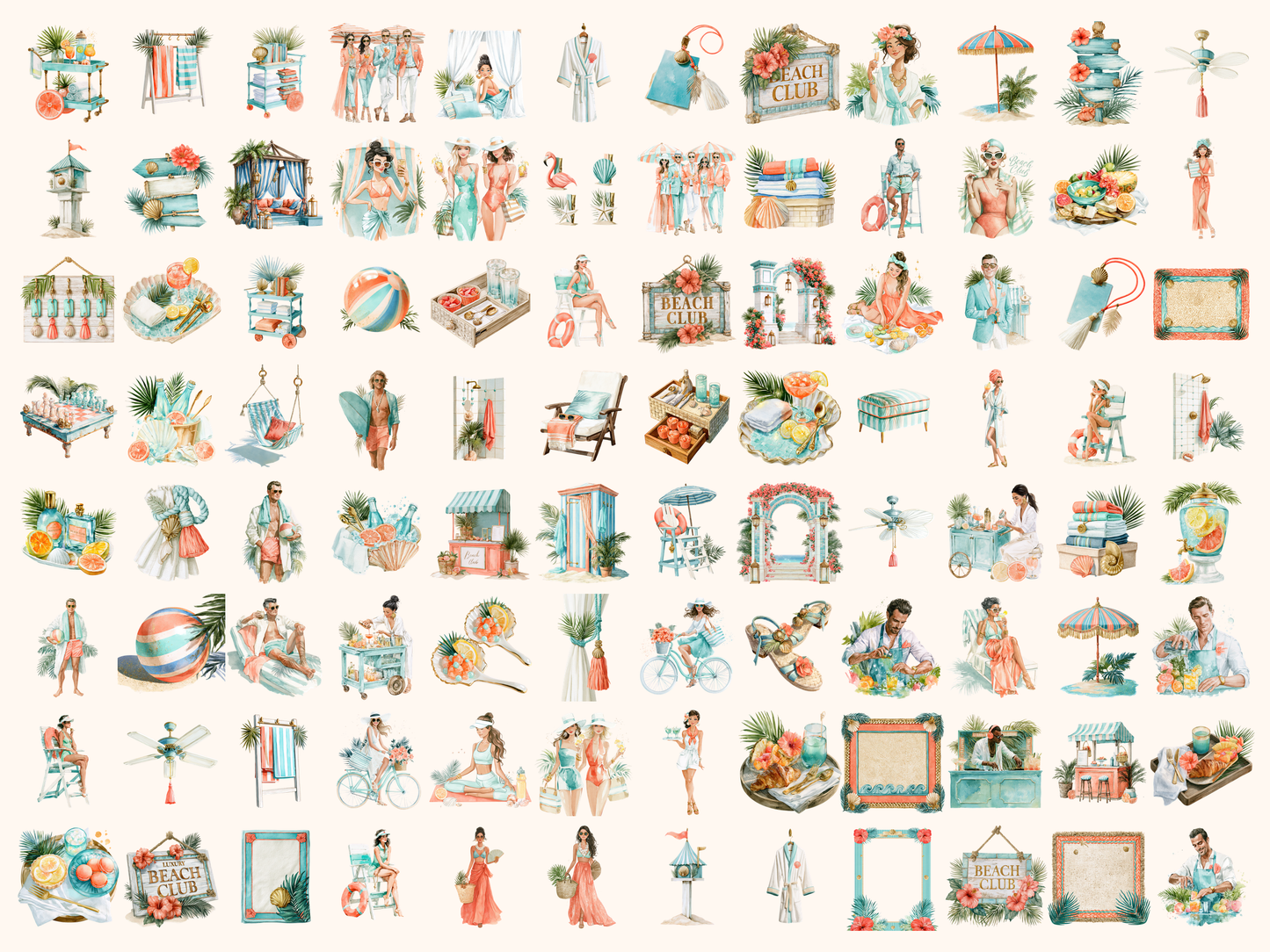 Beach Club Watercolor Clipart