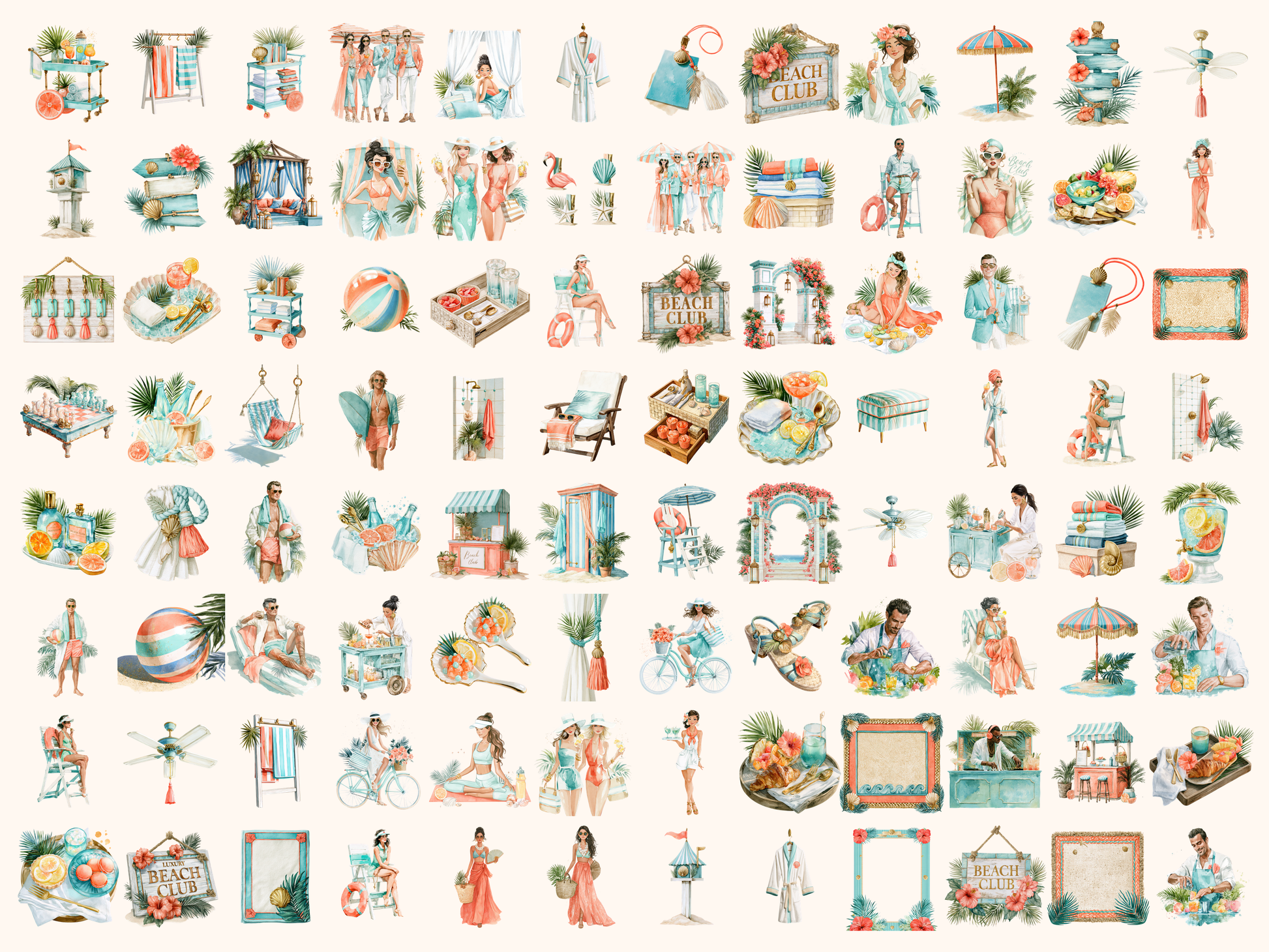 Beach Club Watercolor Clipart