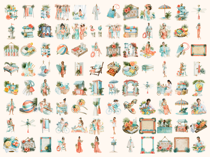 Beach Club Watercolor Clipart