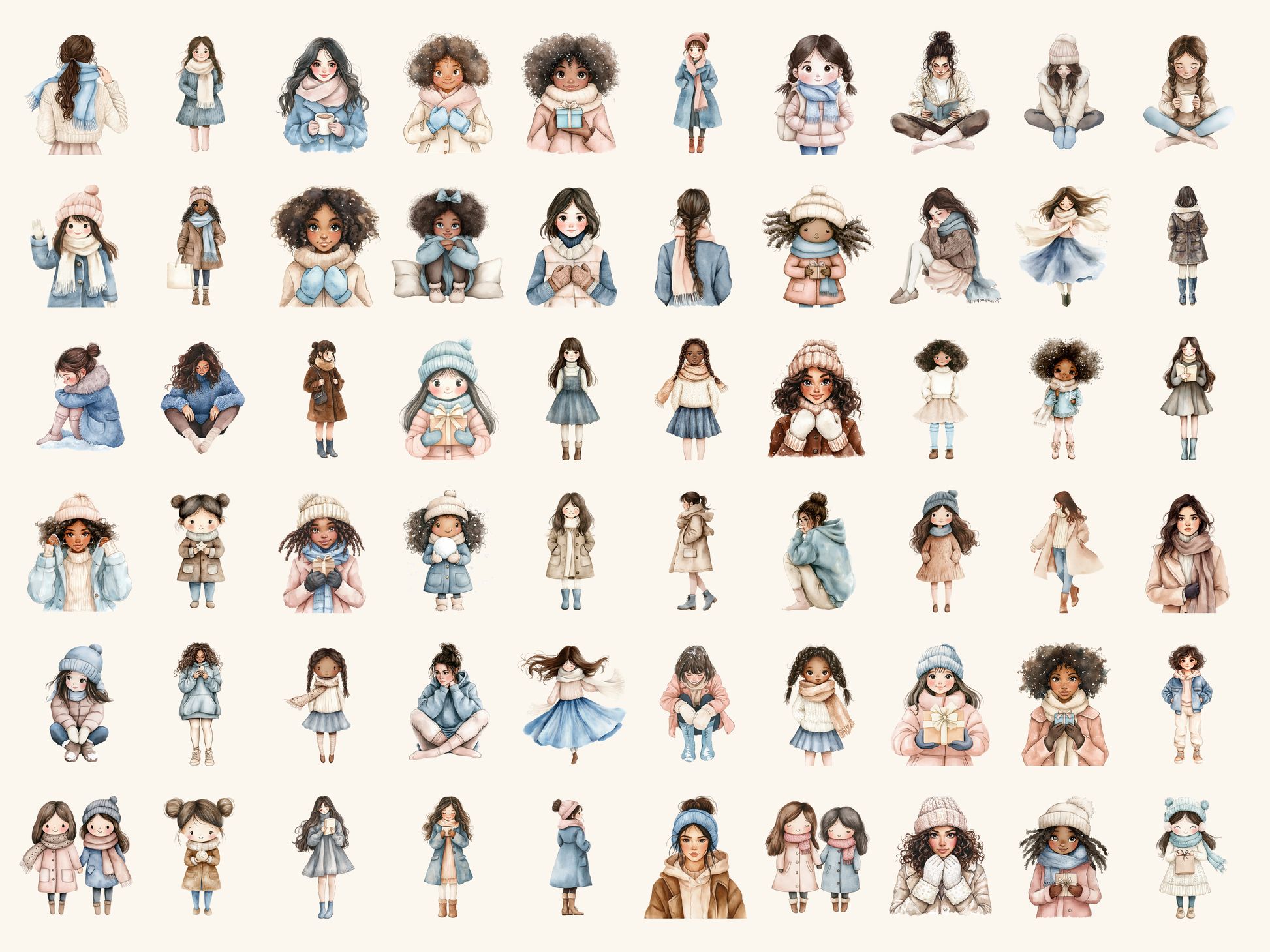 Winter Girls Watercolor Clipart