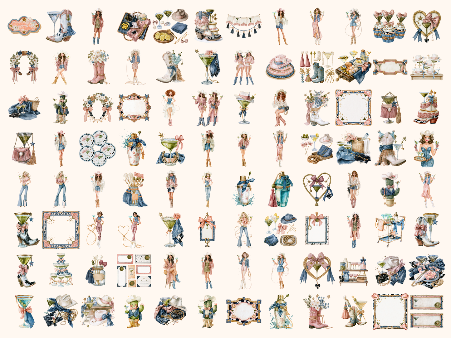 Cowgirl Martinis Watercolor Clipart