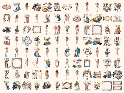 Cowgirl Martinis Watercolor Clipart