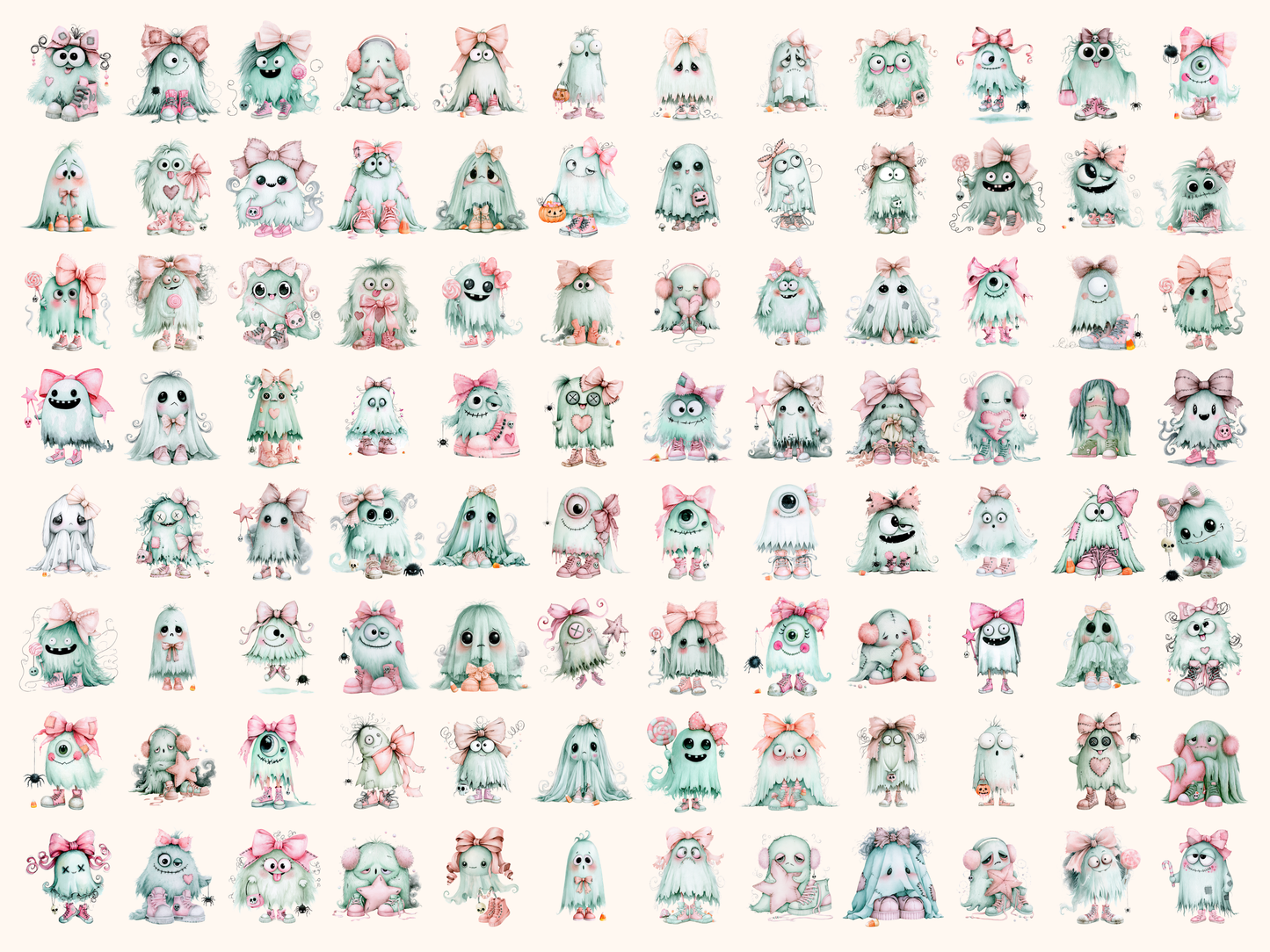 Mint Ghosts Watercolor Clipart