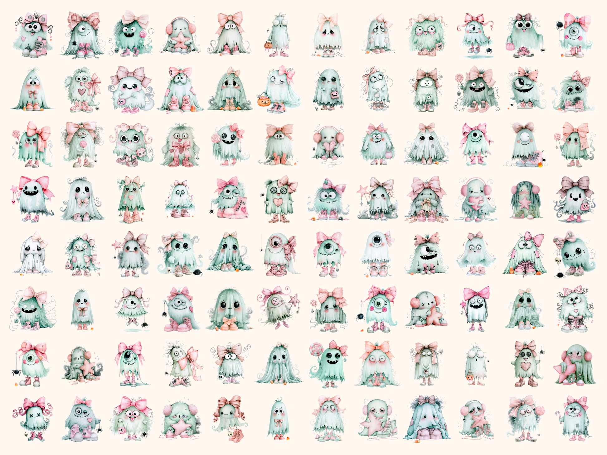 Mint Ghosts Watercolor Clipart
