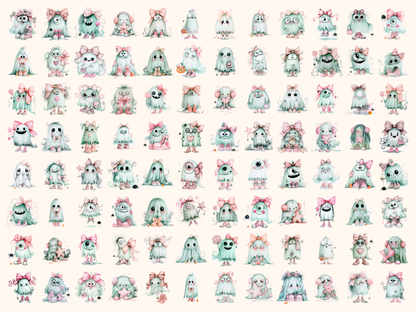 Mint Ghosts Watercolor Clipart