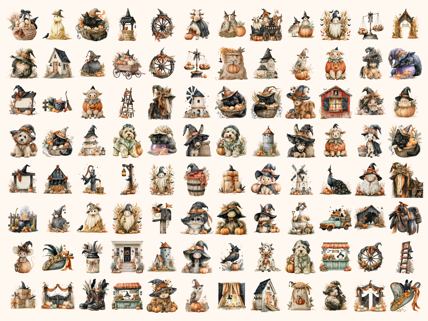 Halloween Farm Watercolor Clipart