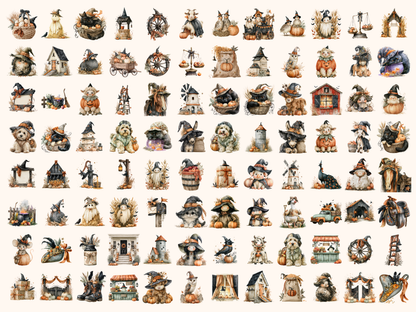 Halloween Farm Watercolor Clipart