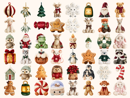 Christmas Plushies Watercolor Clipart