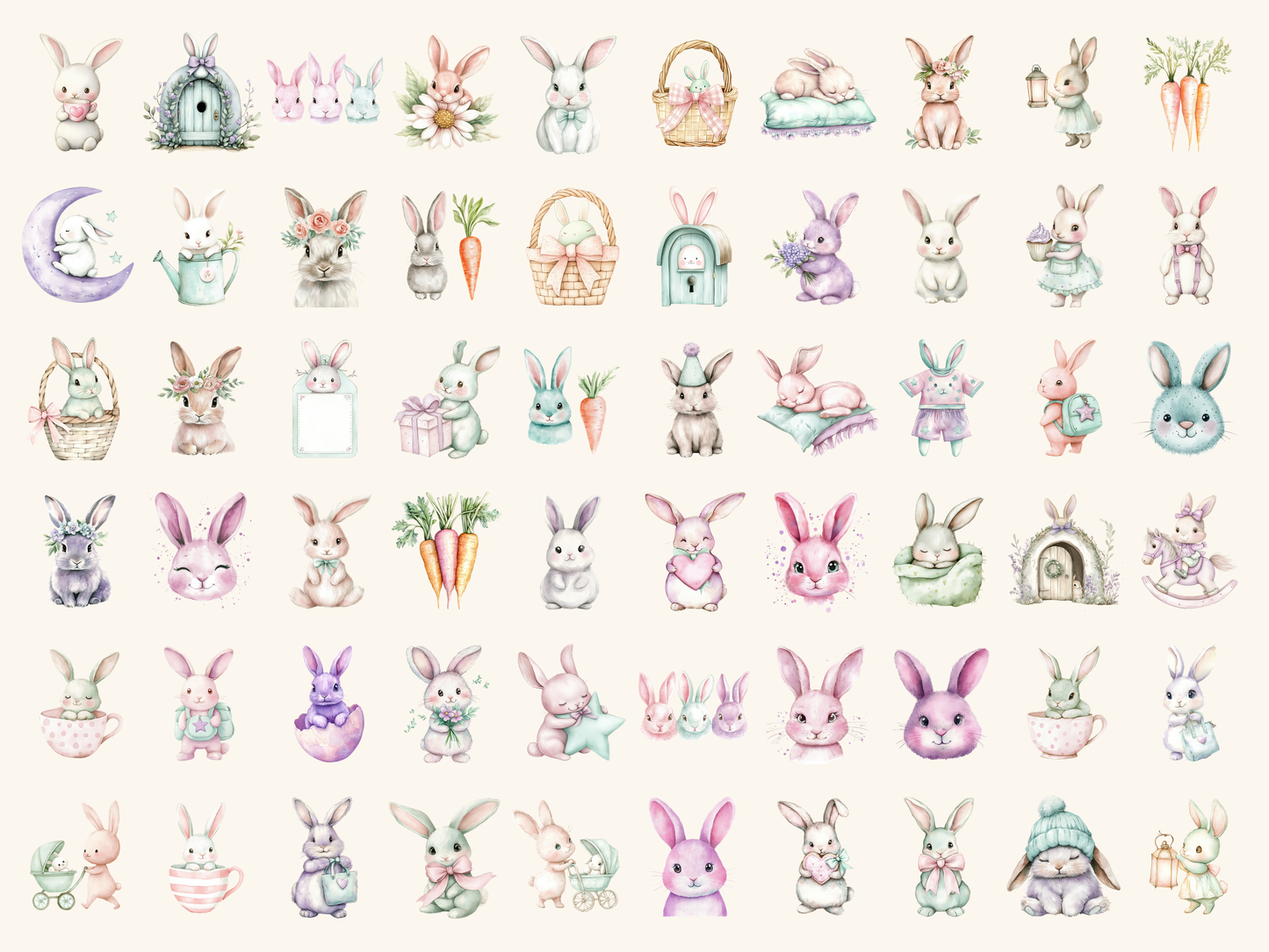 Pastel Bunnies Watercolor Clipart