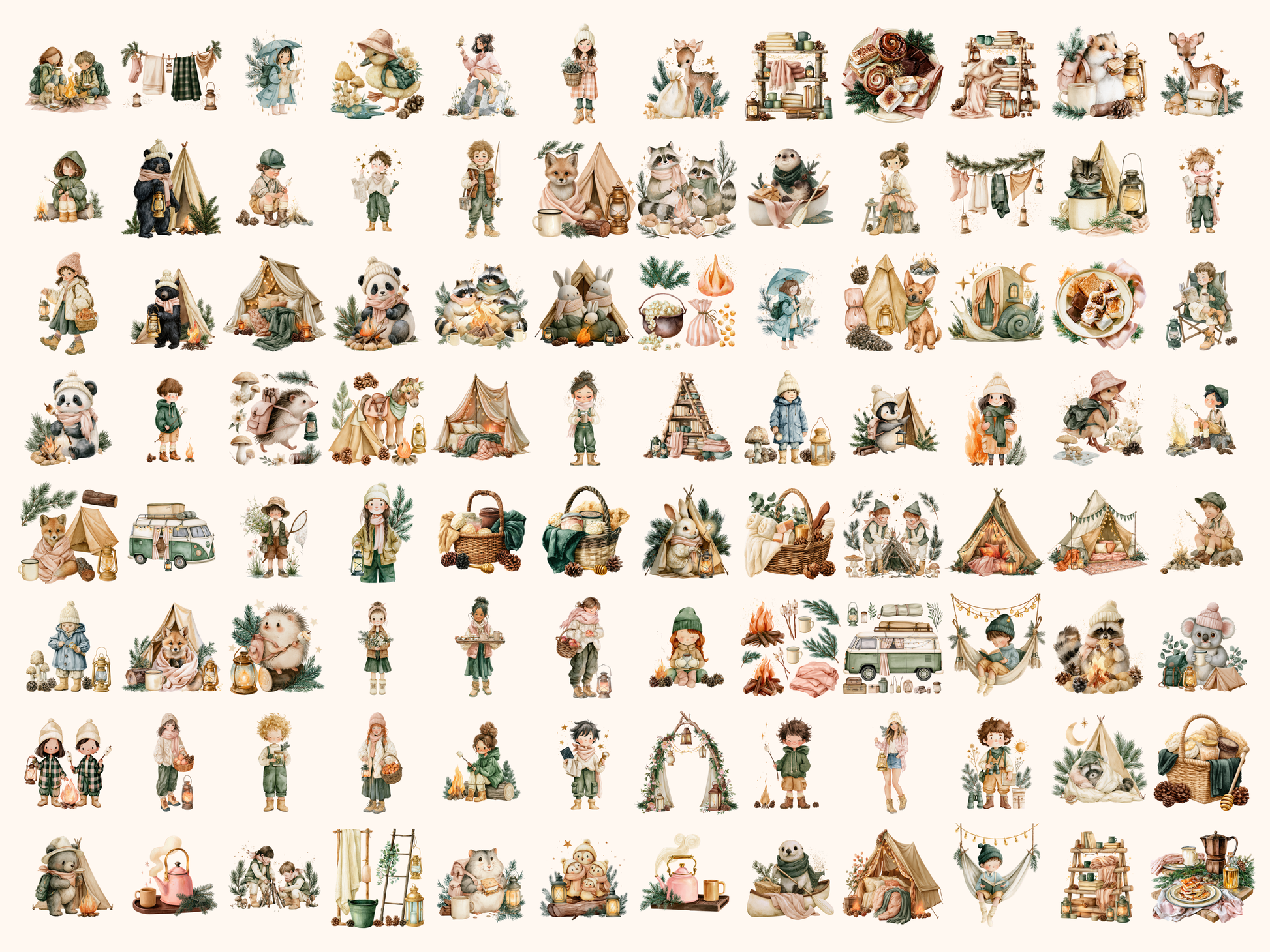 Camping Cuties Watercolor Clipart