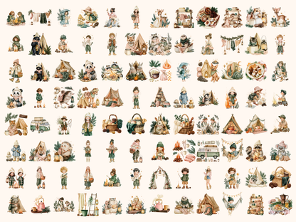 Camping Cuties Watercolor Clipart