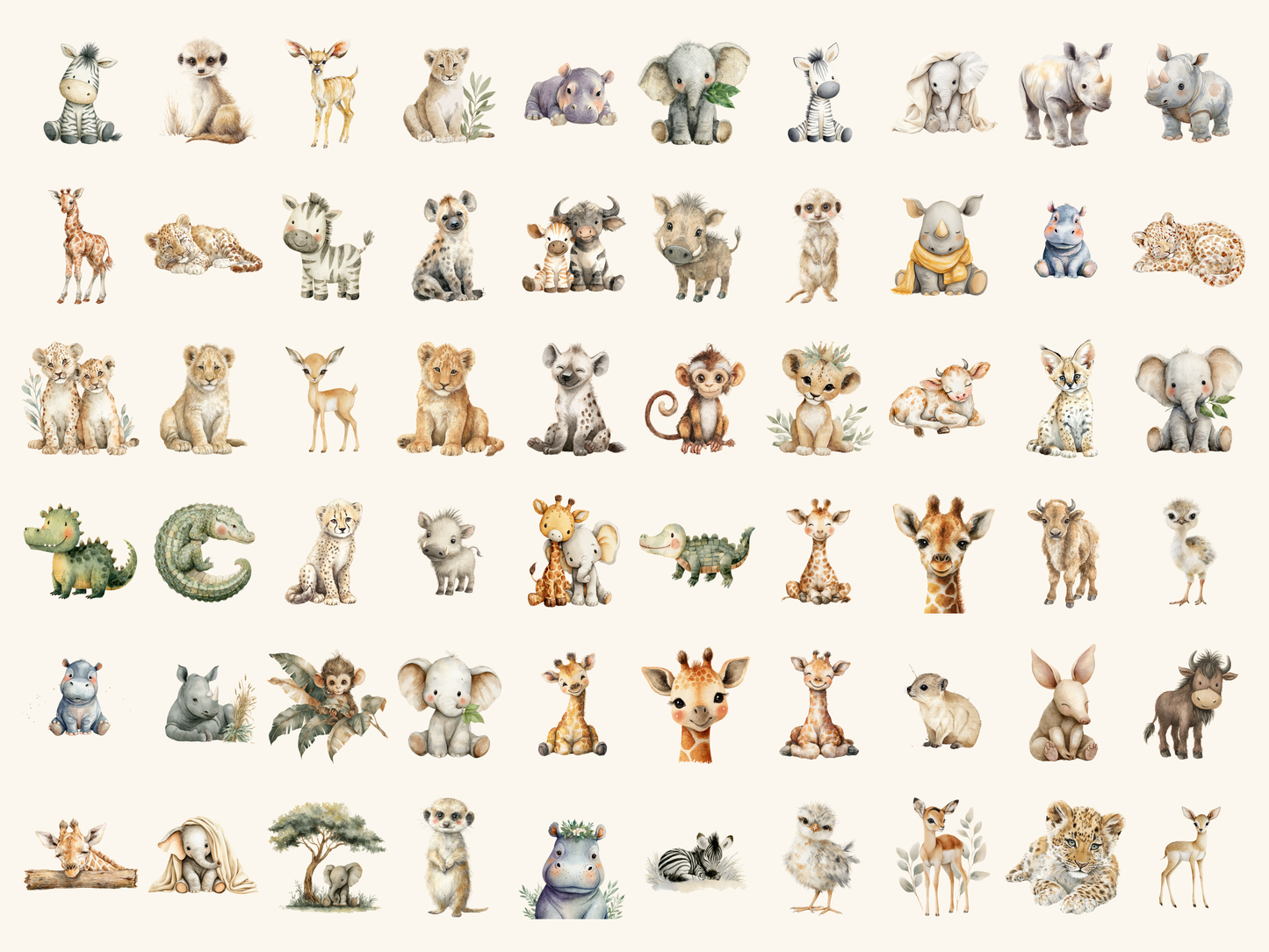 Safari Babies Watercolor Clipart