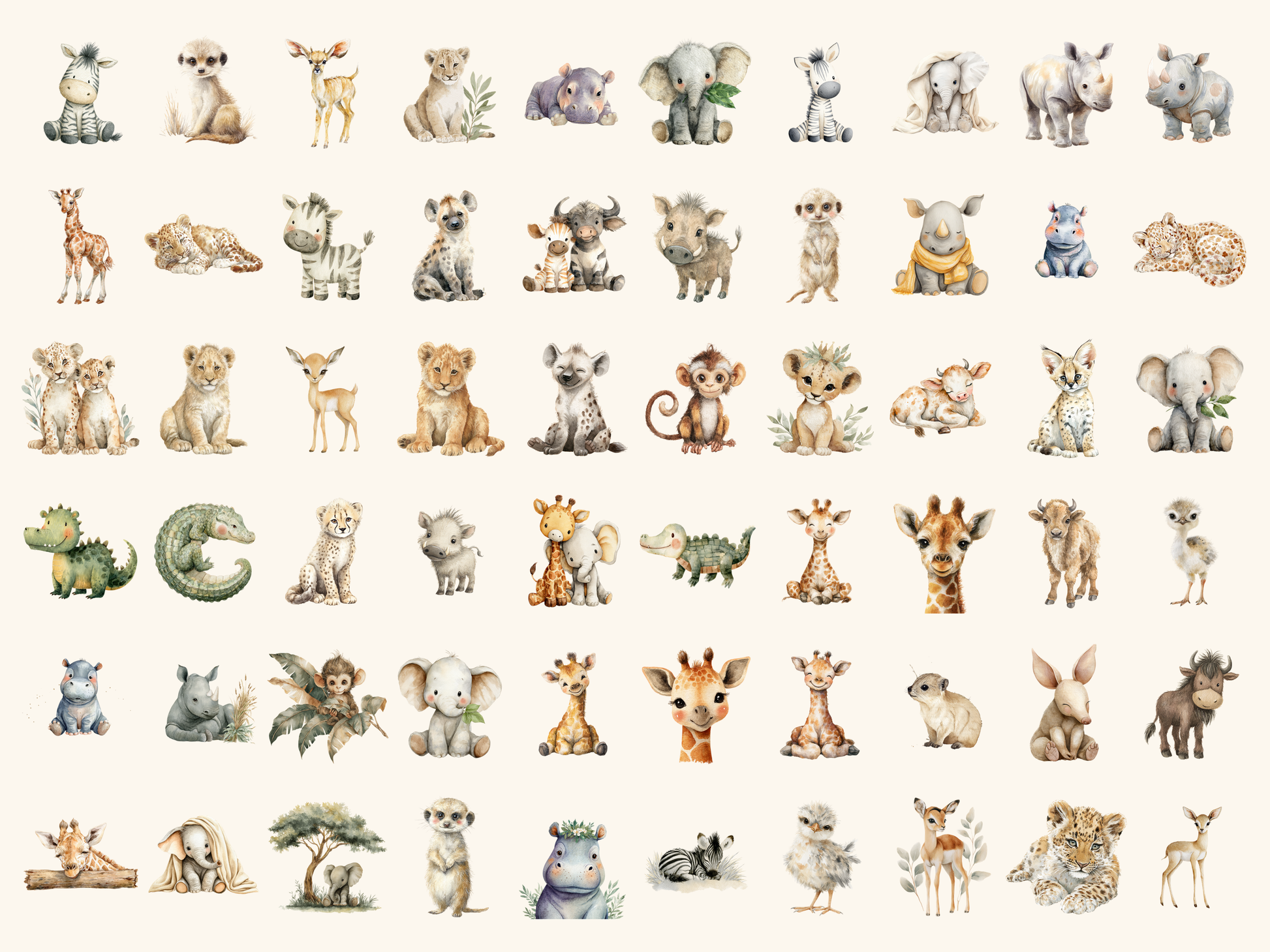 Safari Babies Watercolor Clipart