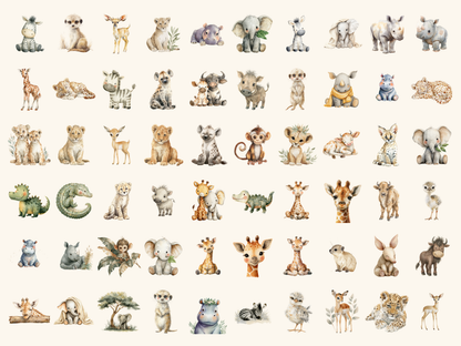 Safari Babies Watercolor Clipart