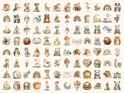 Boho Doodles Watercolor Clipart
