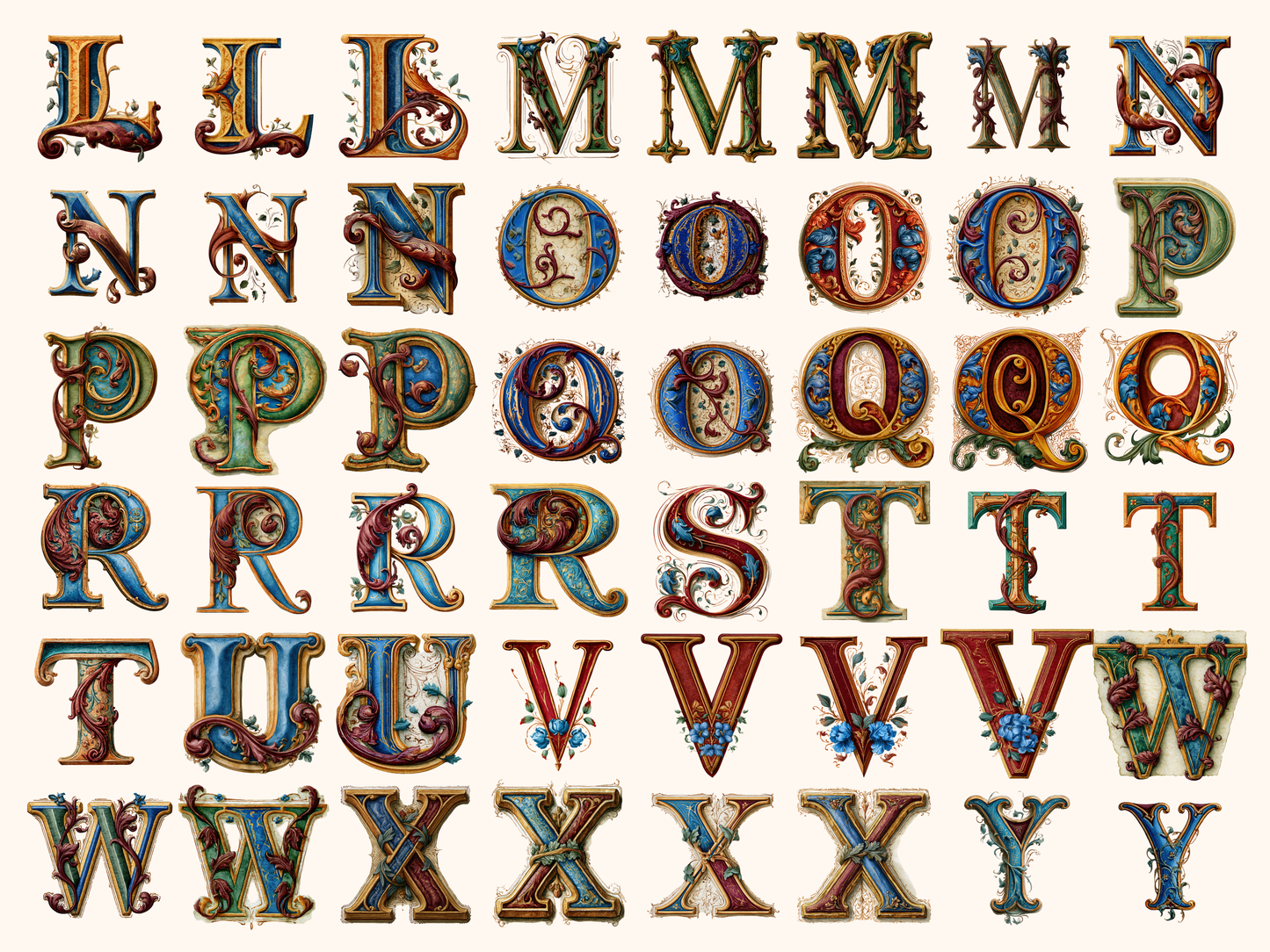Medieval Illuminated Alphabet & Numbers
