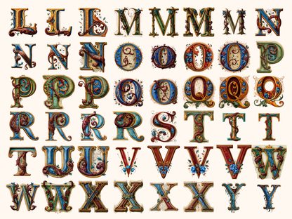 Medieval Illuminated Alphabet & Numbers