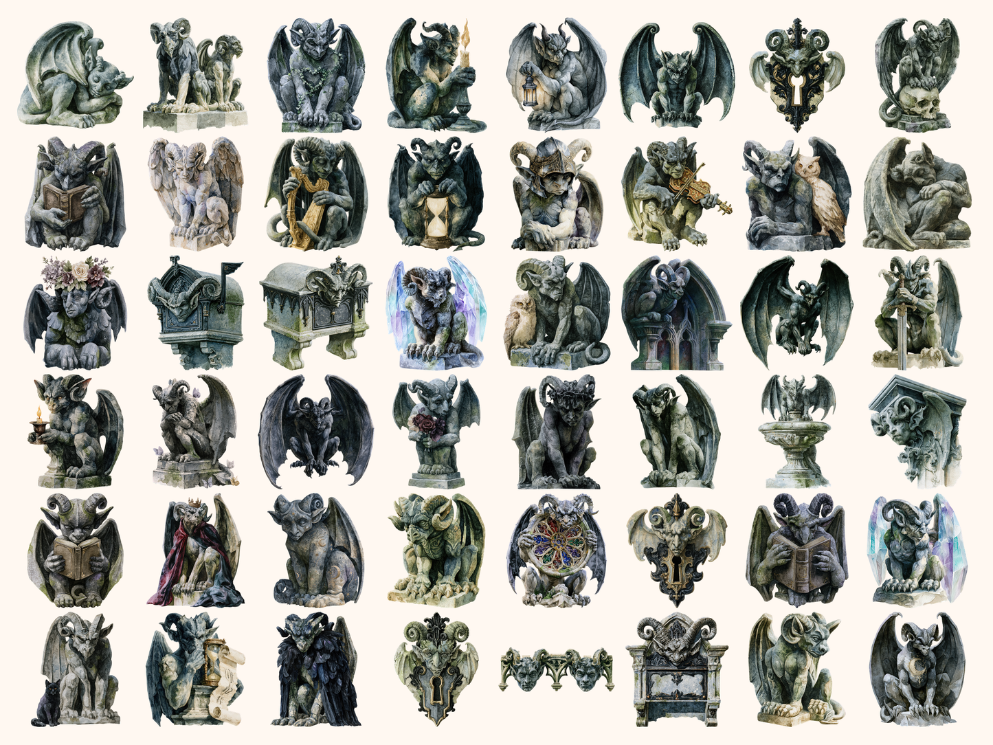 Gargoyles Watercolor Clipart