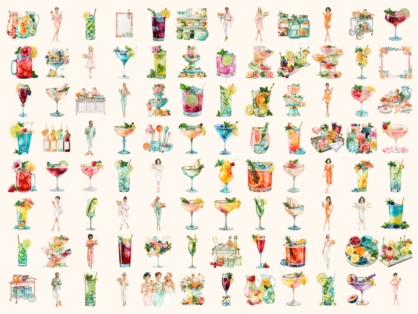 Mocktail Party Watercolor Clipart