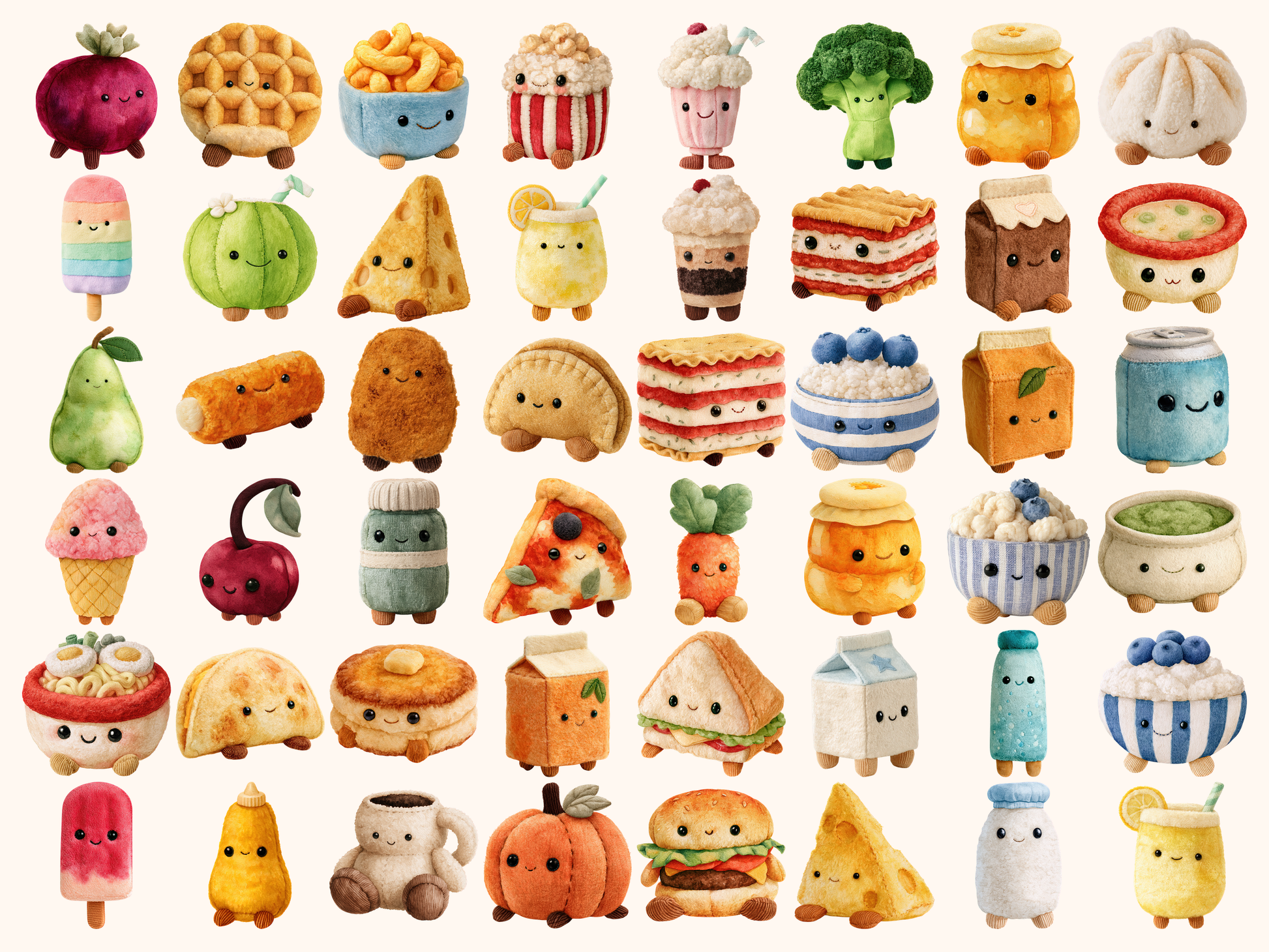 Plushie Food & Drinks Watercolor Clipart