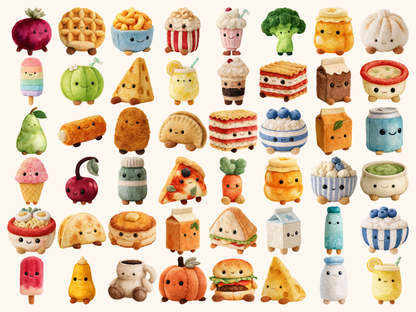 Plushie Food & Drinks Watercolor Clipart