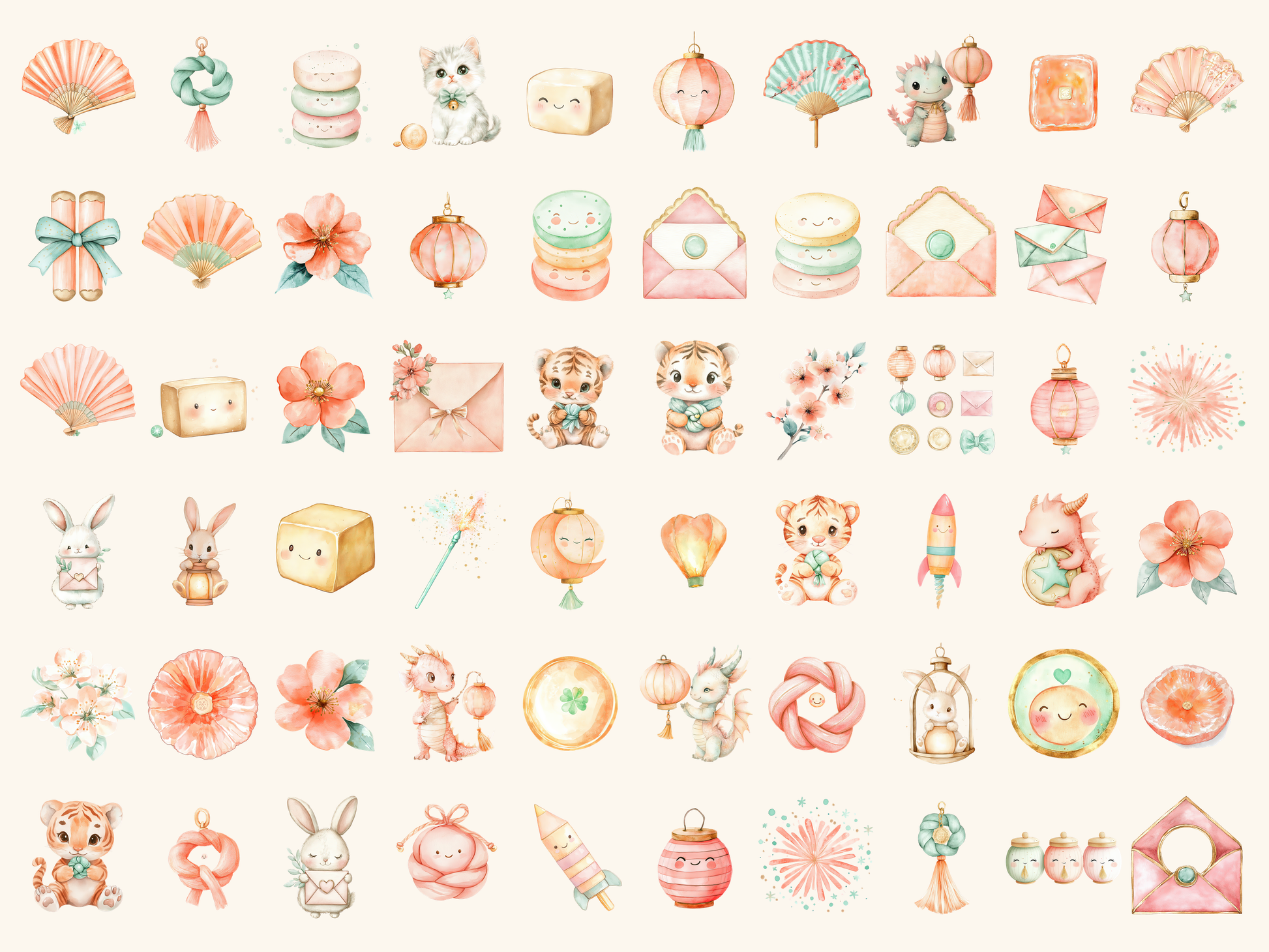 Pastel Lunar Watercolor Clipart
