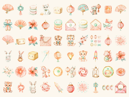 Pastel Lunar Watercolor Clipart