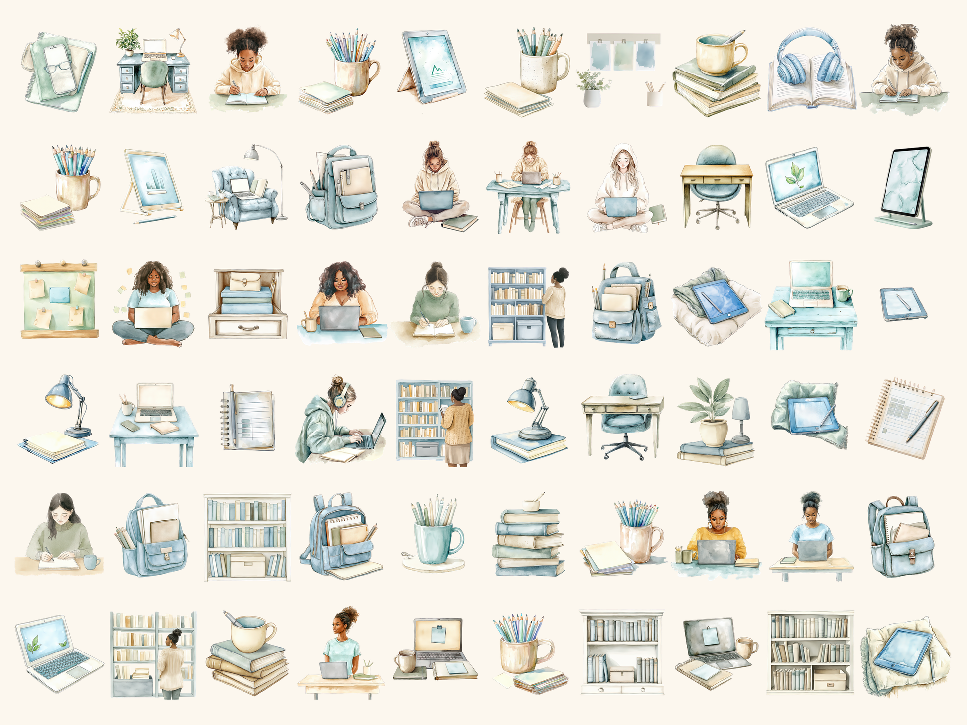 Home Study Watercolor Clipart