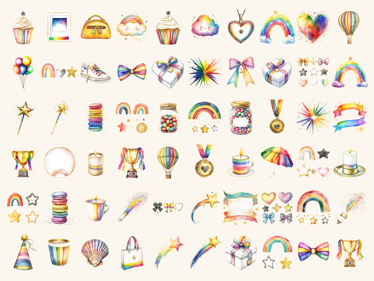 Rainbow Gold Watercolor Clipart