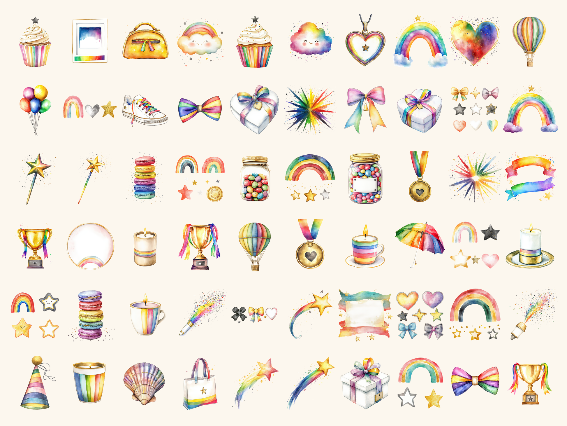 Rainbow Gold Watercolor Clipart