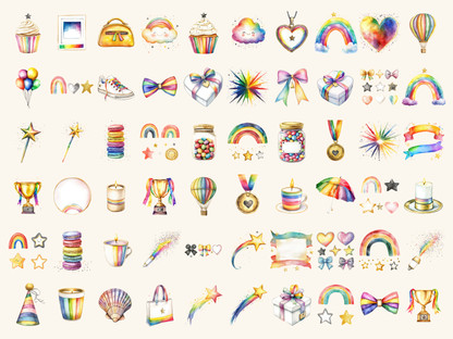 Rainbow Gold Watercolor Clipart