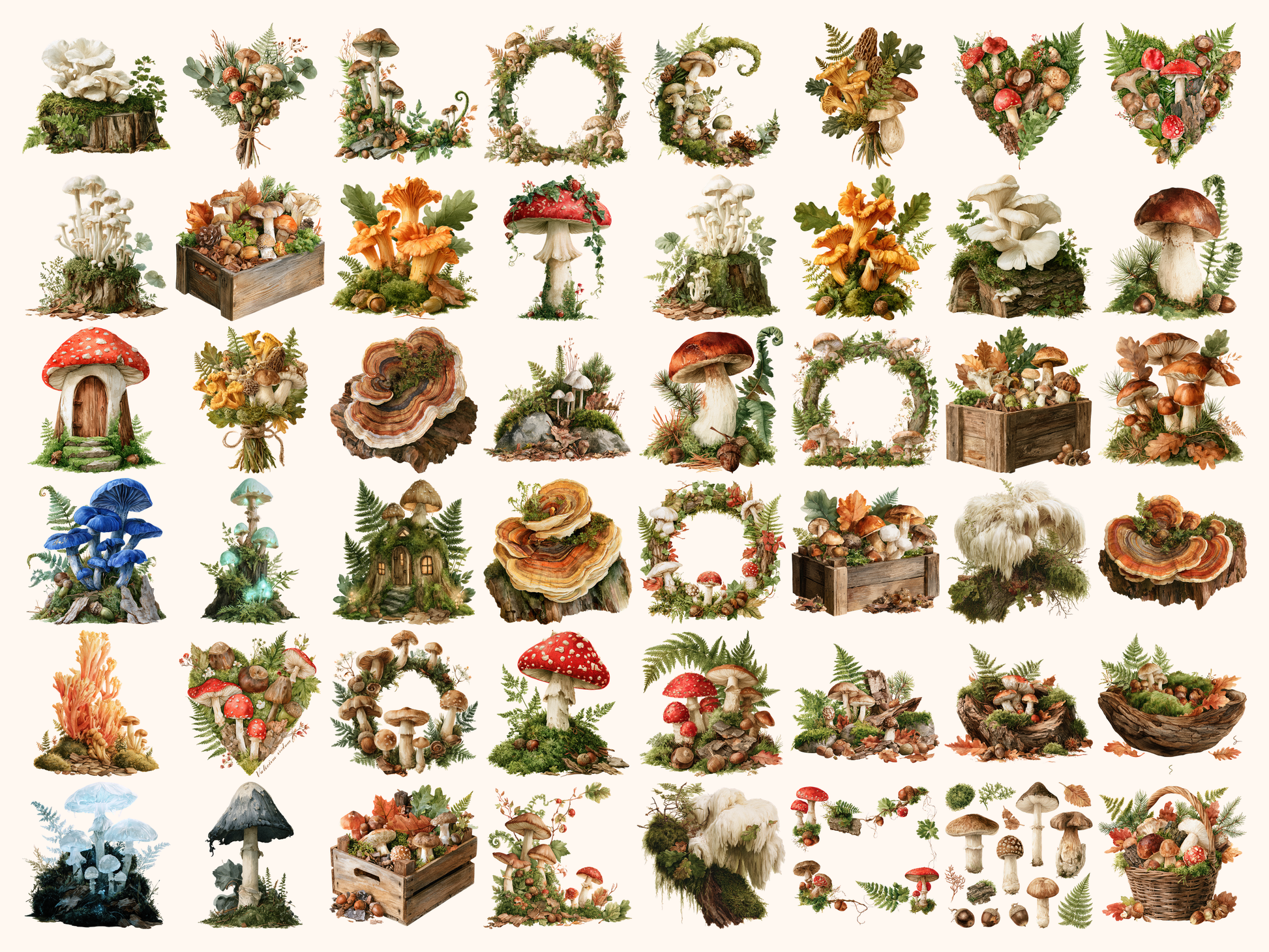 Mushroom Forest Watercolor Clipart