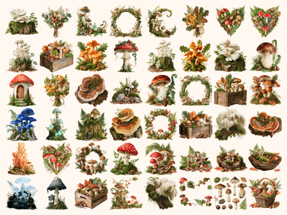 Mushroom Forest Watercolor Clipart