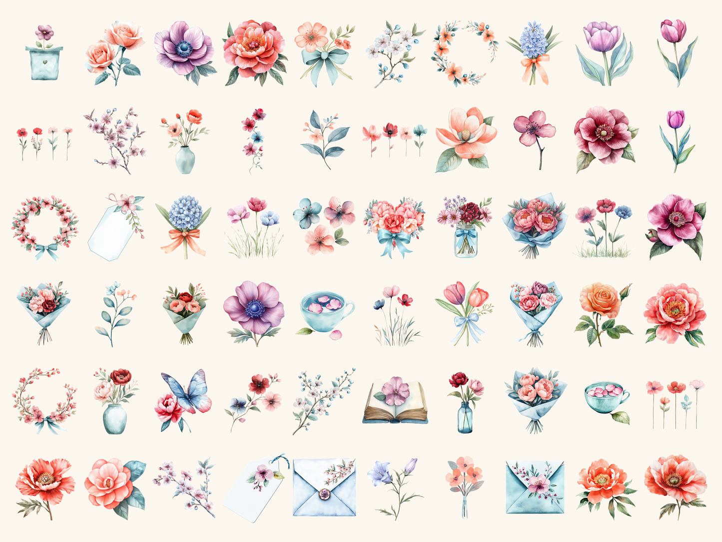 Floral Spring Watercolor Clipart