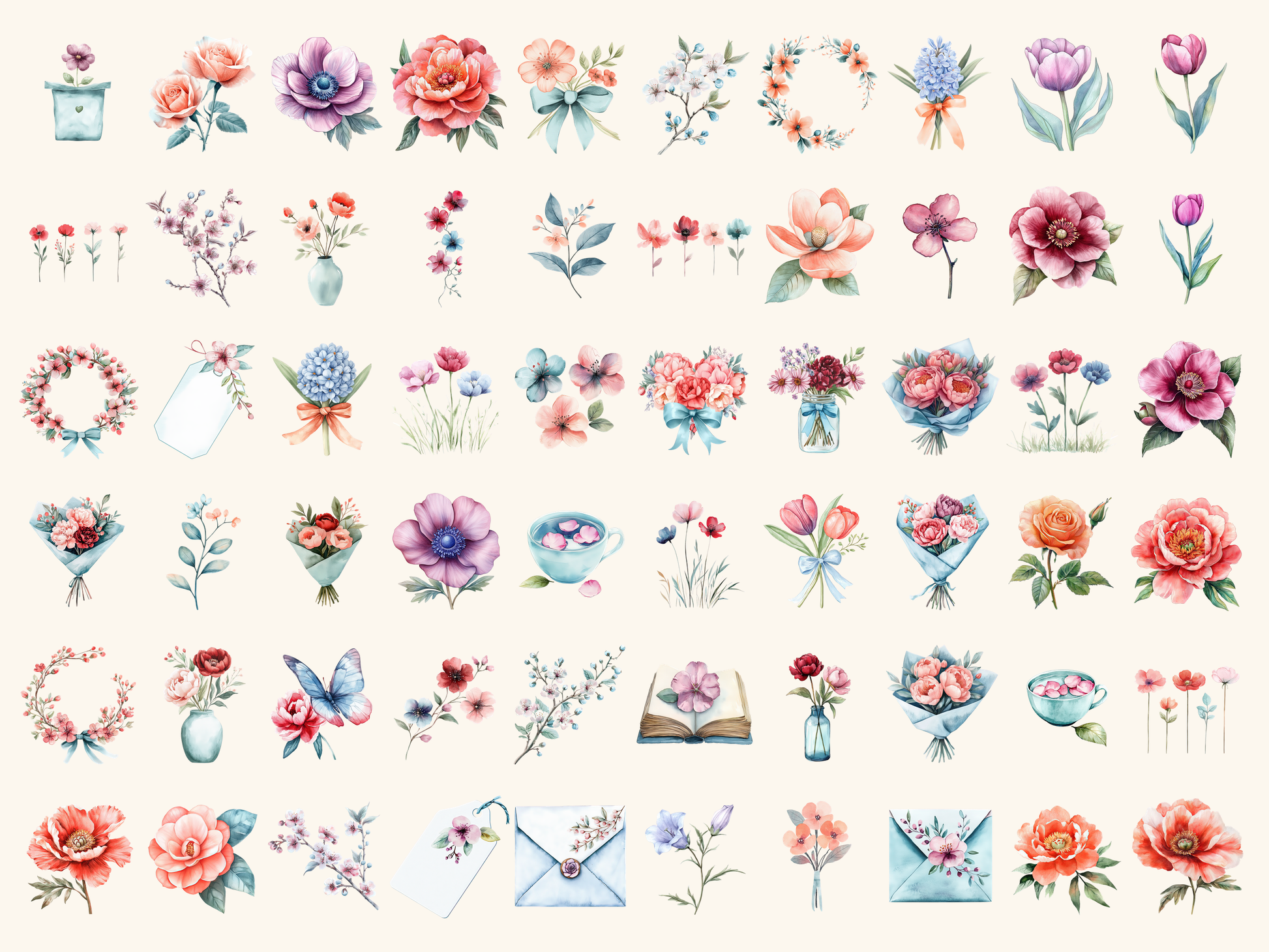 Floral Spring Watercolor Clipart