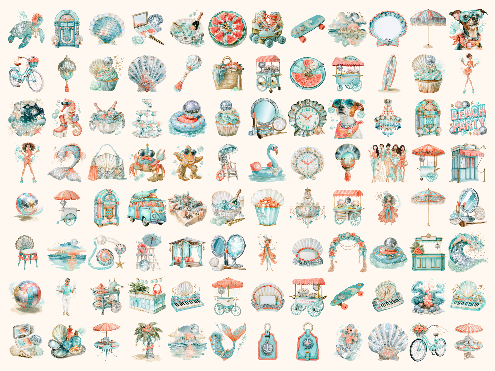 Coastal Disco Watercolor Clipart