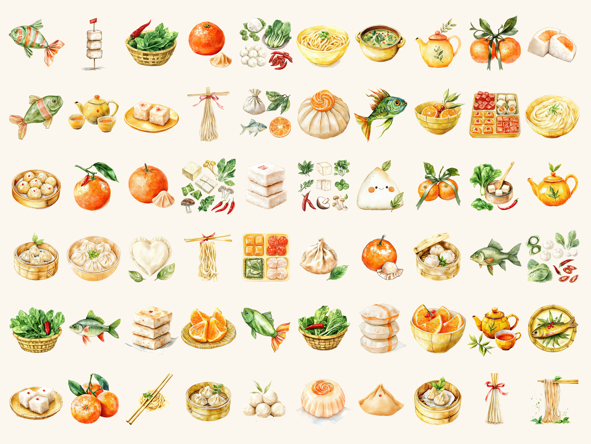 Lucky Food Watercolor Clipart