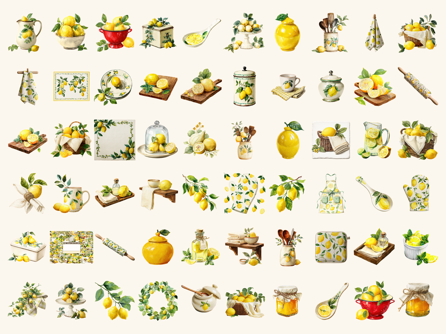 Lemon Kitchen Watercolor Clipart