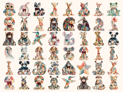 Patchwork Animals Watercolor Clipart