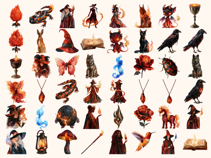 Fire Witches Watercolor Clipart