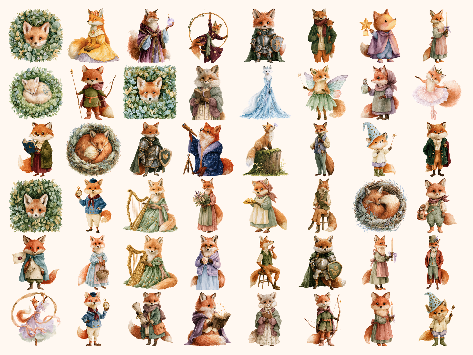 Fairytale Foxes Watercolor Clipart