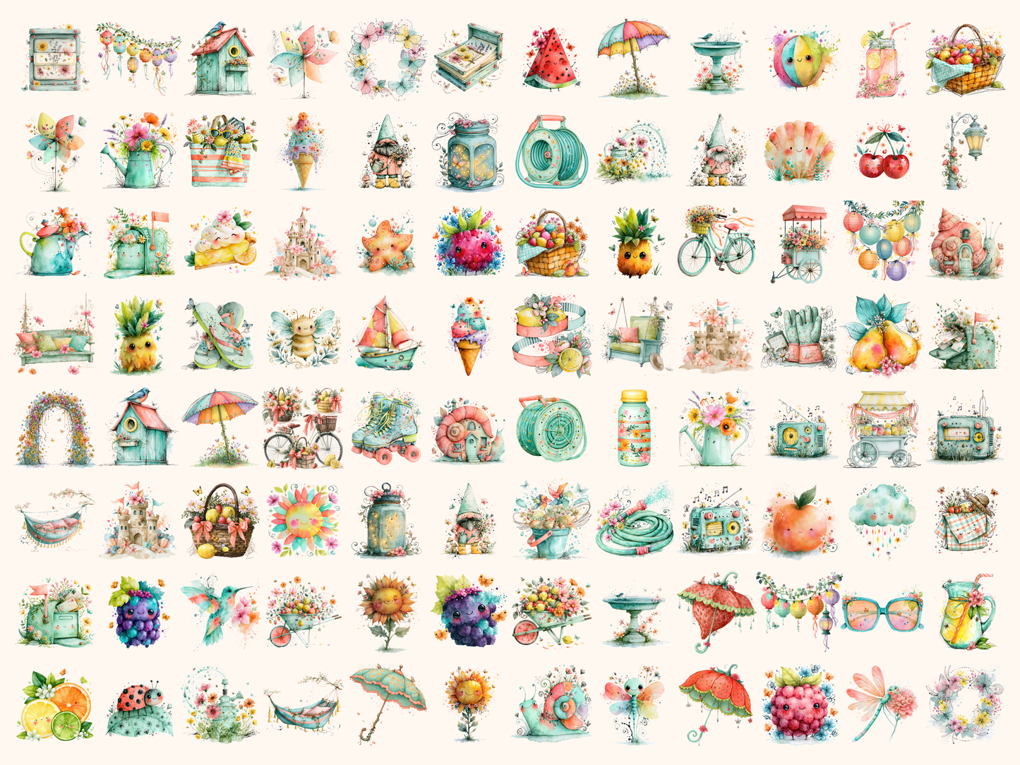 Whimsy Summer Watercolor Clipart